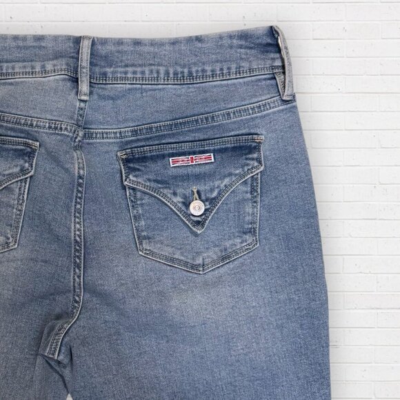 HUDSON Mid-Rise Straight Wide Leg Cropped Stretch Denim Light Wash Jeans 12 - Picture 3 of 6